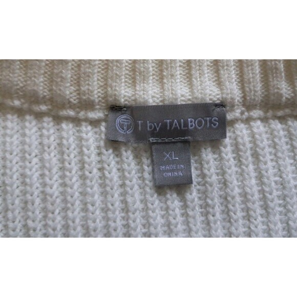 T By Talbots Sweater Women's XL Ivory Multi Stripe Crewneck High Low Thumb Holes - Picture 2 of 12